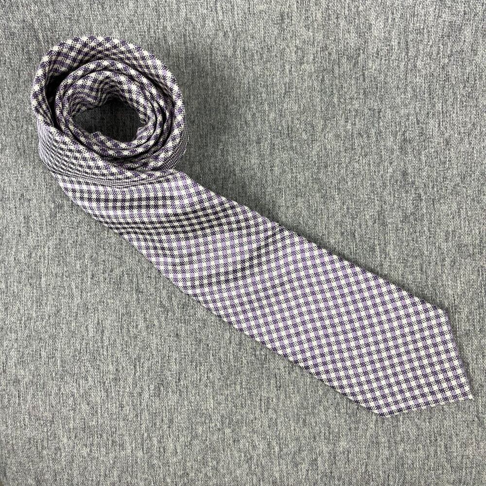 Samuelsohn 100% Silk Necktie Mens Purple Check Hand Made Woven Made In Italy‎